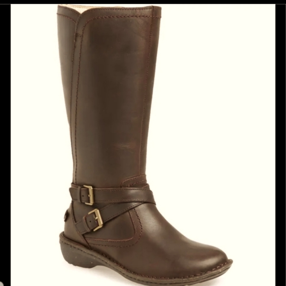 UGG ROSEN Leather Women's Boots in Expresso, 100% wool lined, size 10,like new